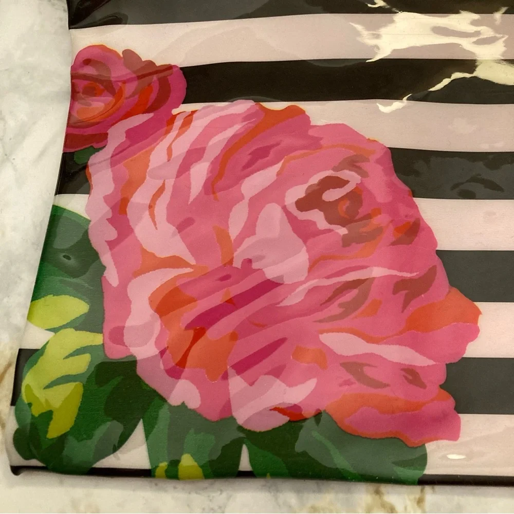 NEW Betsey Johnson Black and White Striped Floral Designer Cosmetic Bag